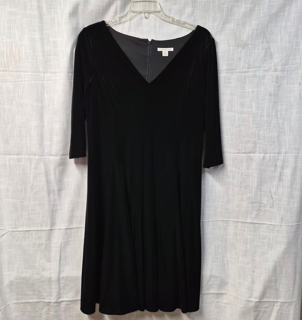 Coldwater Creek Black Velour Midi Pullover Dress Size L 14-16 Luxe Dark Romance
